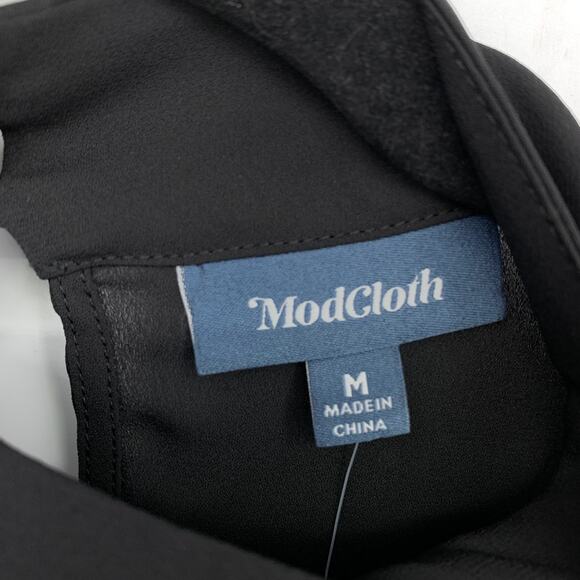 ModCloth Black Mock Neck Tiered Ruffle Cuff Semi Sheer Blouse Top Womens M NEW - Picture 5 of 7